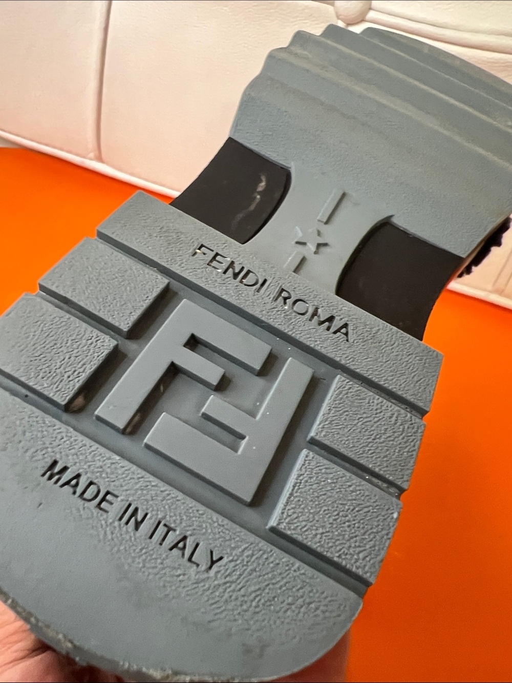 Fendi Grey and Black Embossed Logo Rubber Sole